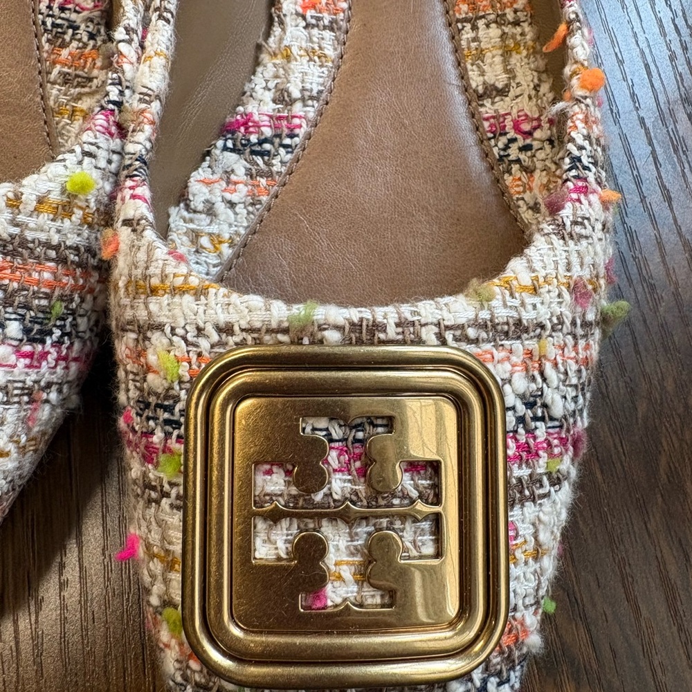 Tory Burch Colorful Tweed Flats with Gold Accent - Picture 3 of 12